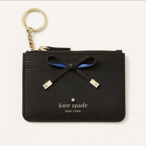 Kate Spade Black Bow Zip Cardholder Wallet with Keychain Blue Ribbon